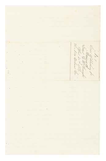 (MILITARY--CIVIL WAR.) HALL, ALFRED G. Autograph Letter Signed by Lieutenant Alfred G. Hall of the 2nd Infantry Corps d’Afriques, repor